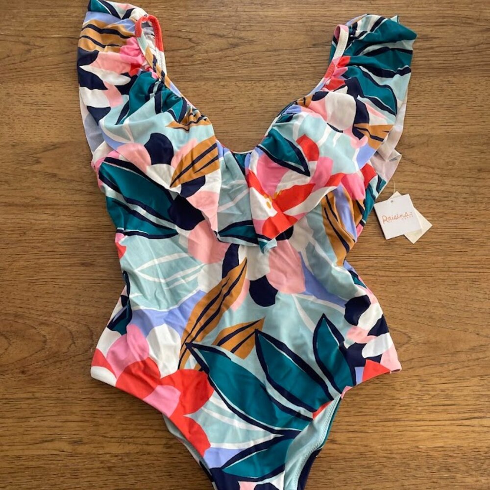 Raisins Multicolor 14W Padded Flounce Top One Piece Swimsuit E